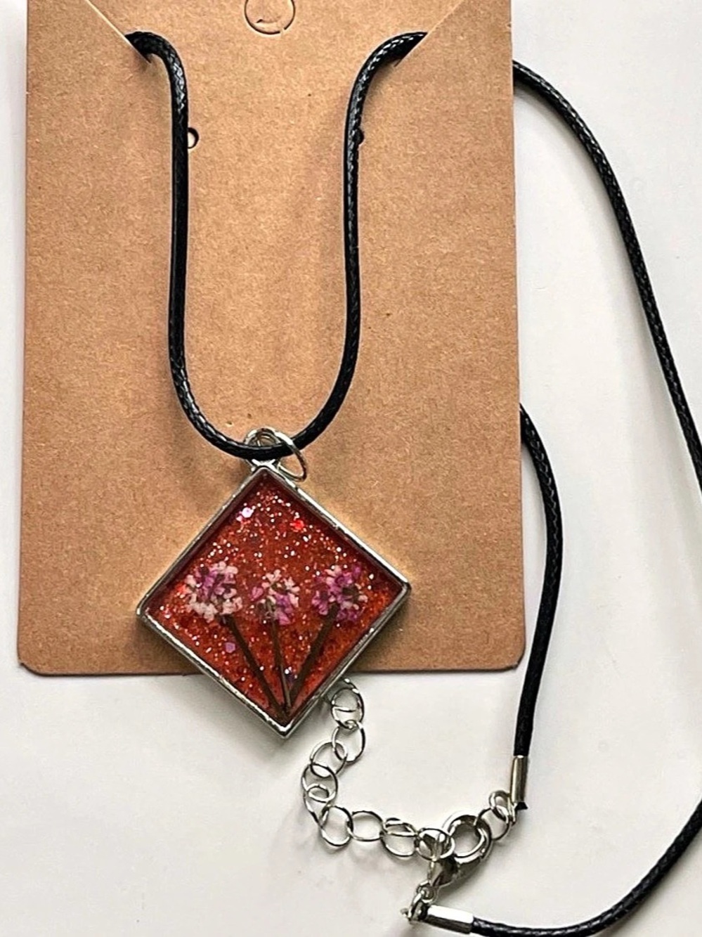 Red Square Pendant Necklace NWT